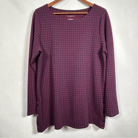 Talbots Houndstooth Purple Long Sleeve Shirt - Picture 1 of 9